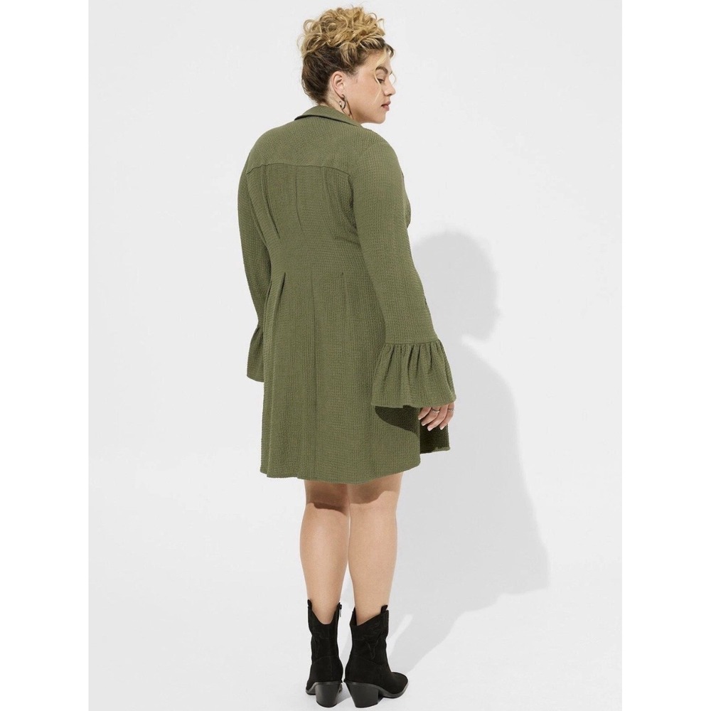 Torrid Outlander Dragonfly Mini Bell Sleeve Collared Shirt Dress 1X Fairy Grunge - Picture 7 of 14